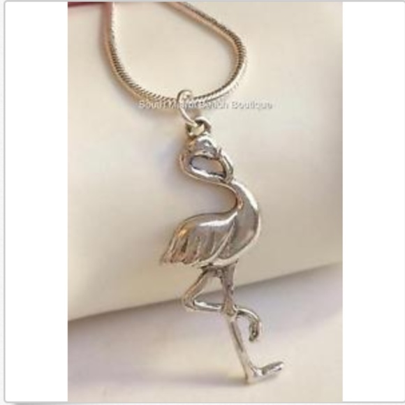 Silver Flamingo Necklace Bird Island Tropical 18" Plated - Picture 3 of 8
